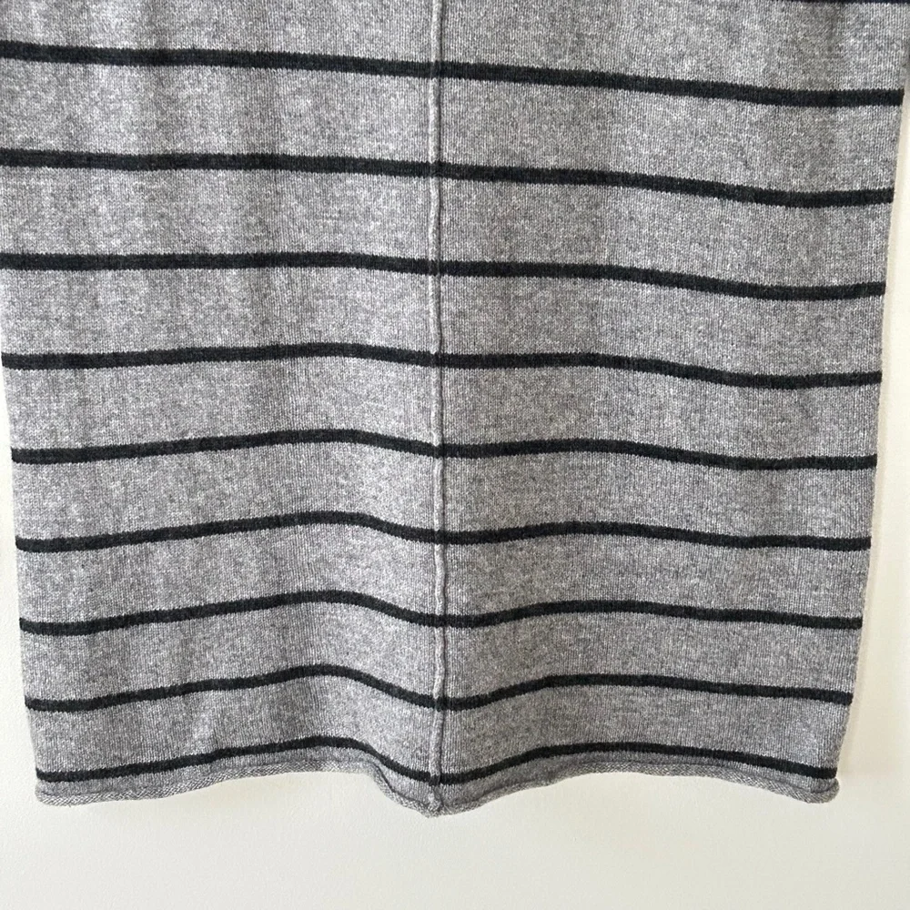 Woolly Minded Wool Cashmere Gray Striped Leather Shoulder Patch Crewneck Sweater